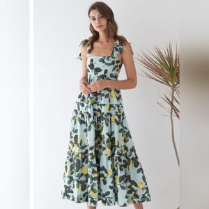 Minty Lemon Printed Tie-Strap Maxi Dress